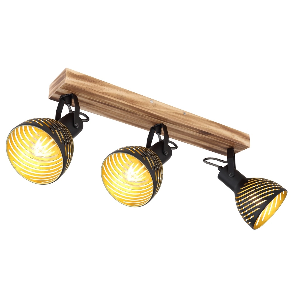 Plafondlamp Lenna 3-lichts hout met zwart
