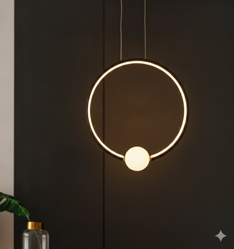 Hanglamp Celia zwart met wit rond