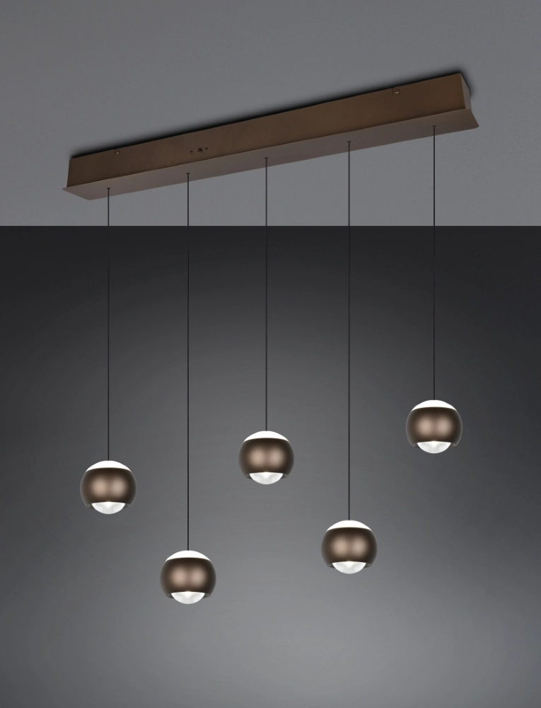 5-lichts led hanglamp Orbit eettafel - platinum bruin Trio 4017807686593