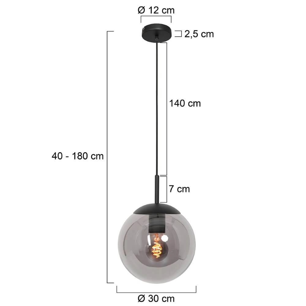 Zwarte glazen hanglamp Bolique Ø 30cm Steinhauer 8712746166408