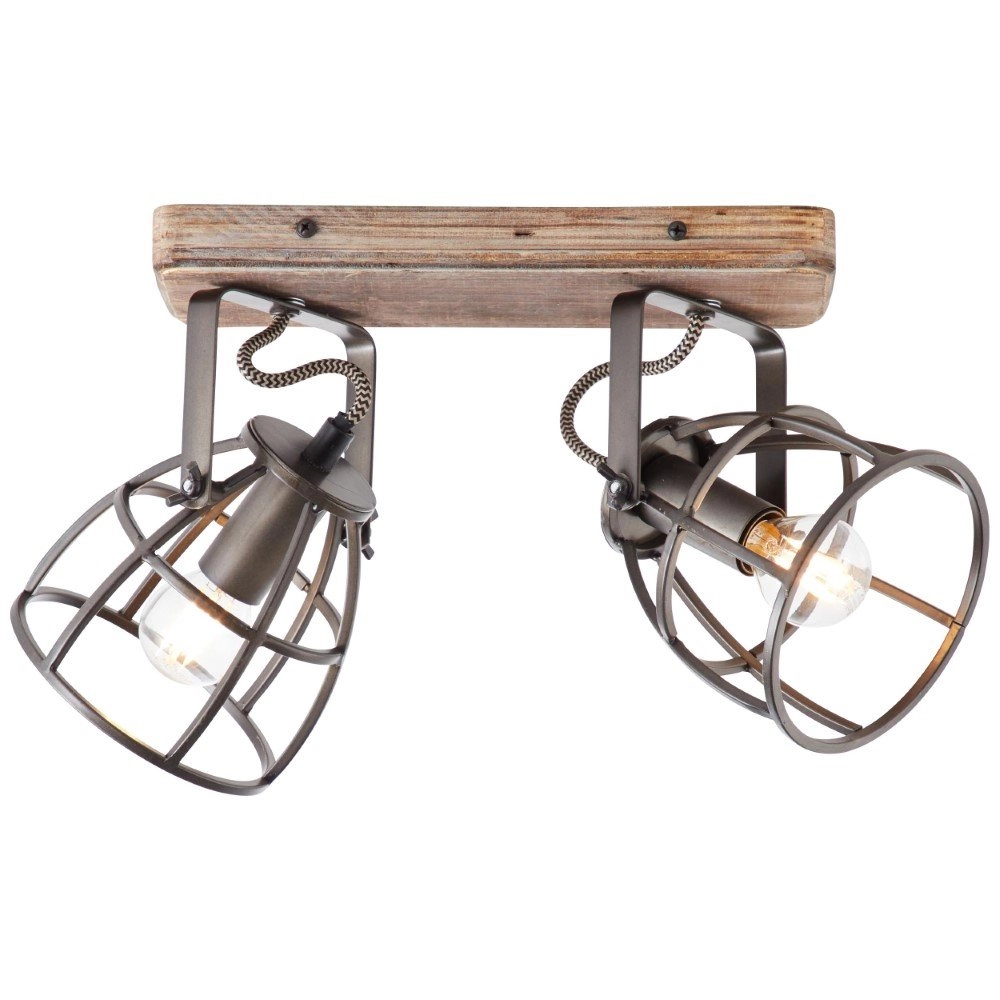 Plafondlamp Matrix Beam 2-lichts koperbrons met hout Brilliant 4004353372469