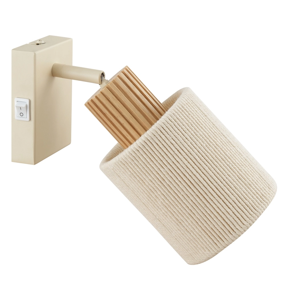 Wandlampje Arlo zand bruin met hout en schakelaar Brilliant 4004353477034