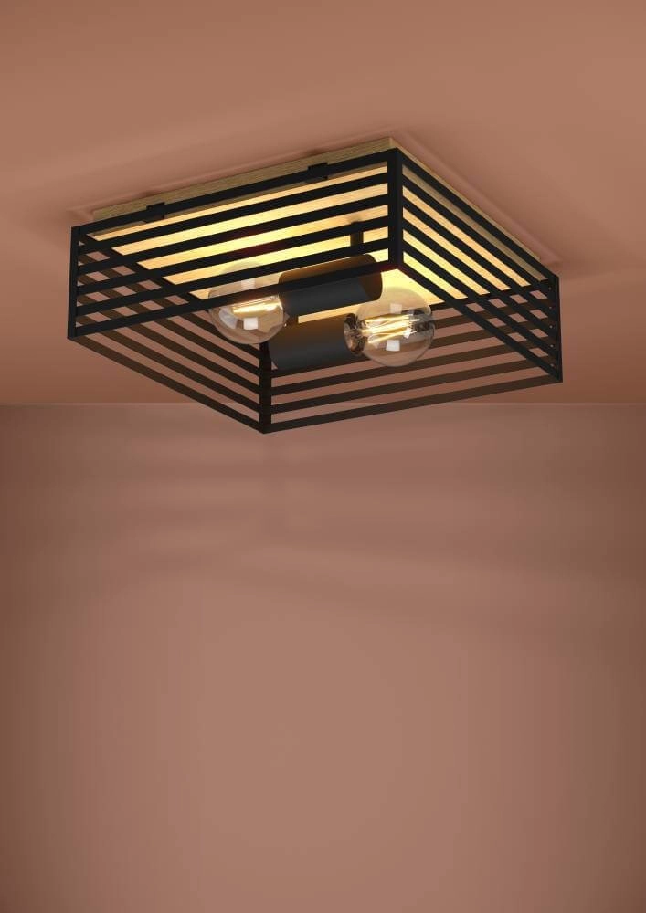 Plafondlamp Cidraz vierkant met hout Stars of Light 9008606242733