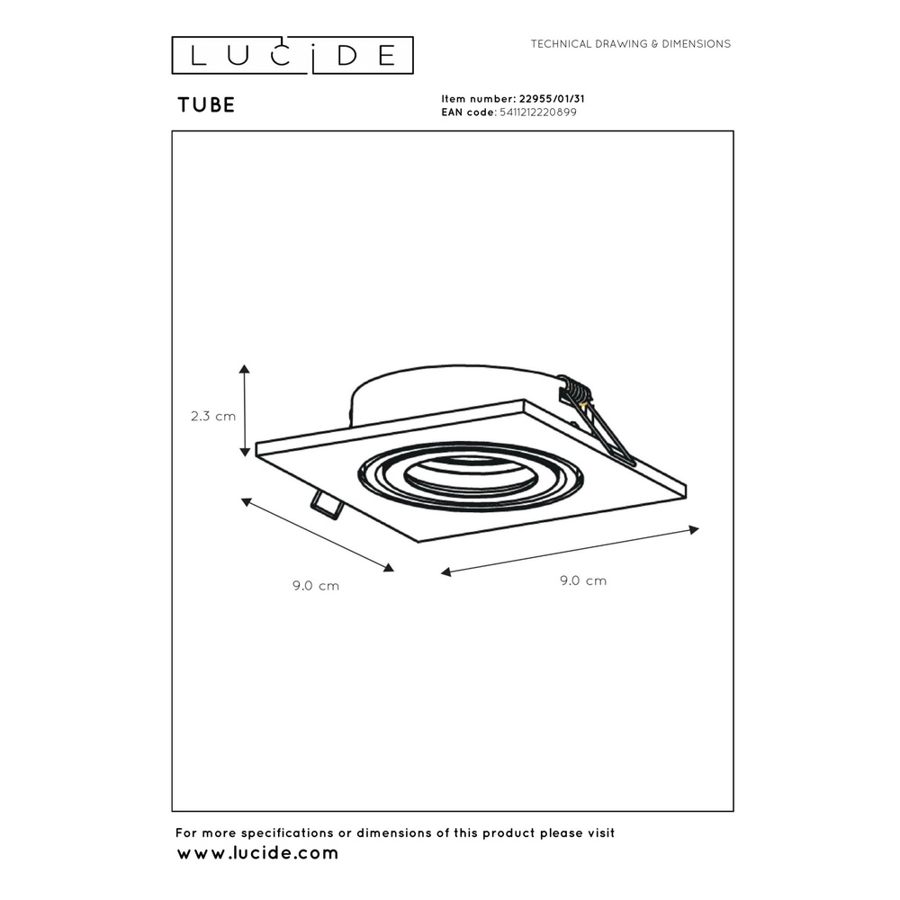 Inbouwspot Tube vierkant wit Lucide 5411212220899