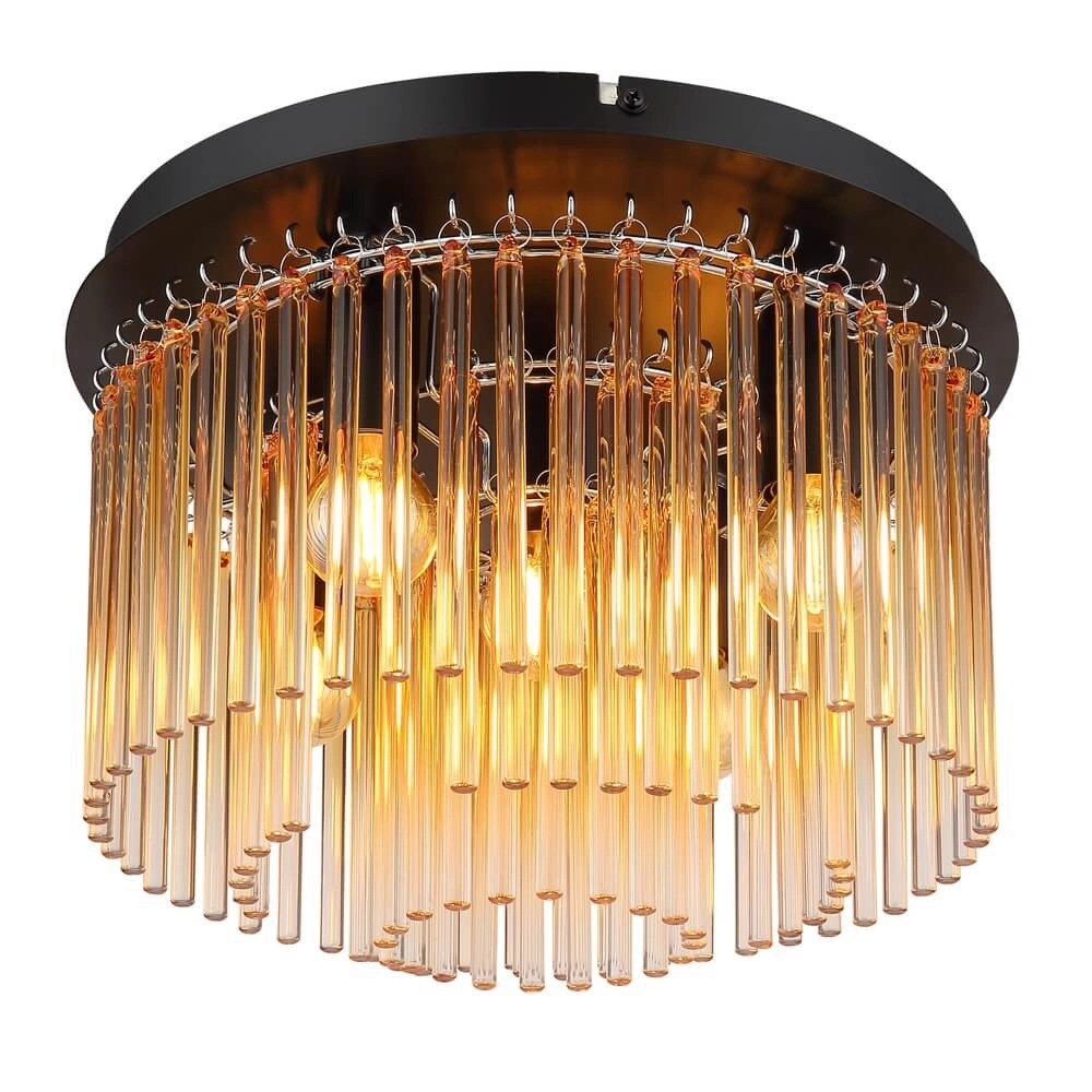 Zwarte plafondlamp Gorley met amberglas Ø 32cm