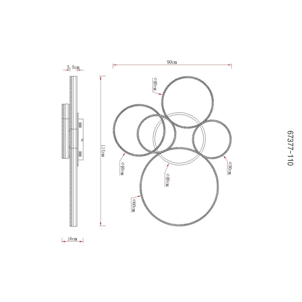Plafondlamp Francine gunmetal 5 ringen Globo 9007371580644