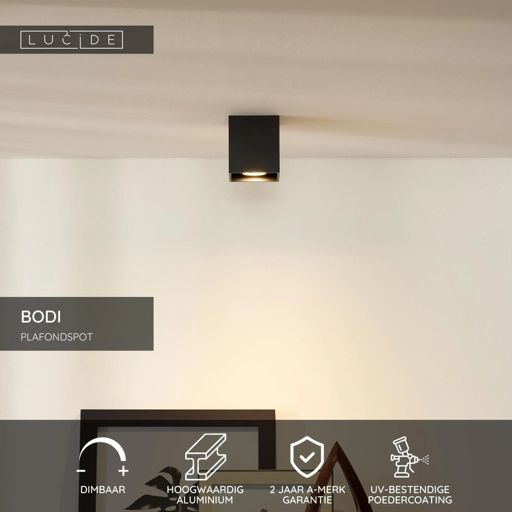 Plafondspot Bodi vierkant zwart Lucide 5411212091567