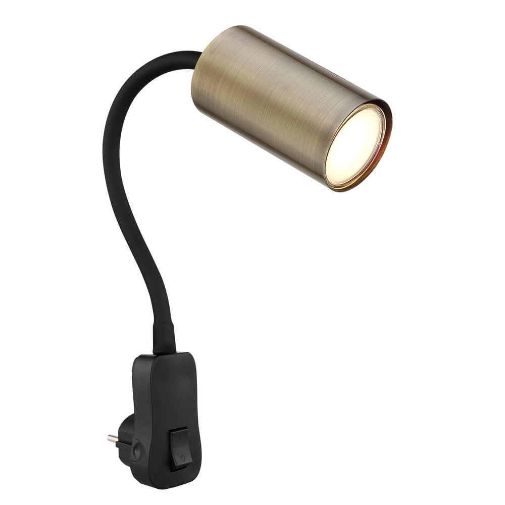 Zwarte lamp Robby stopcontact met messing