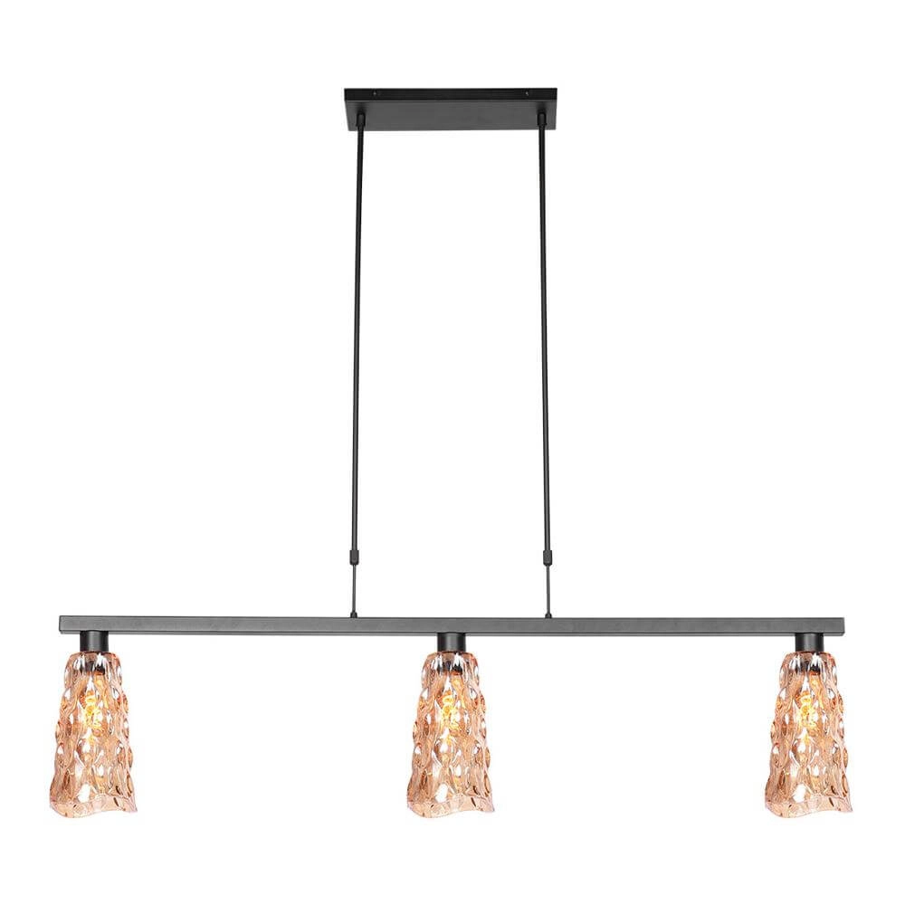 Hanglamp 3-lichts Vidrio zwart met amber glas