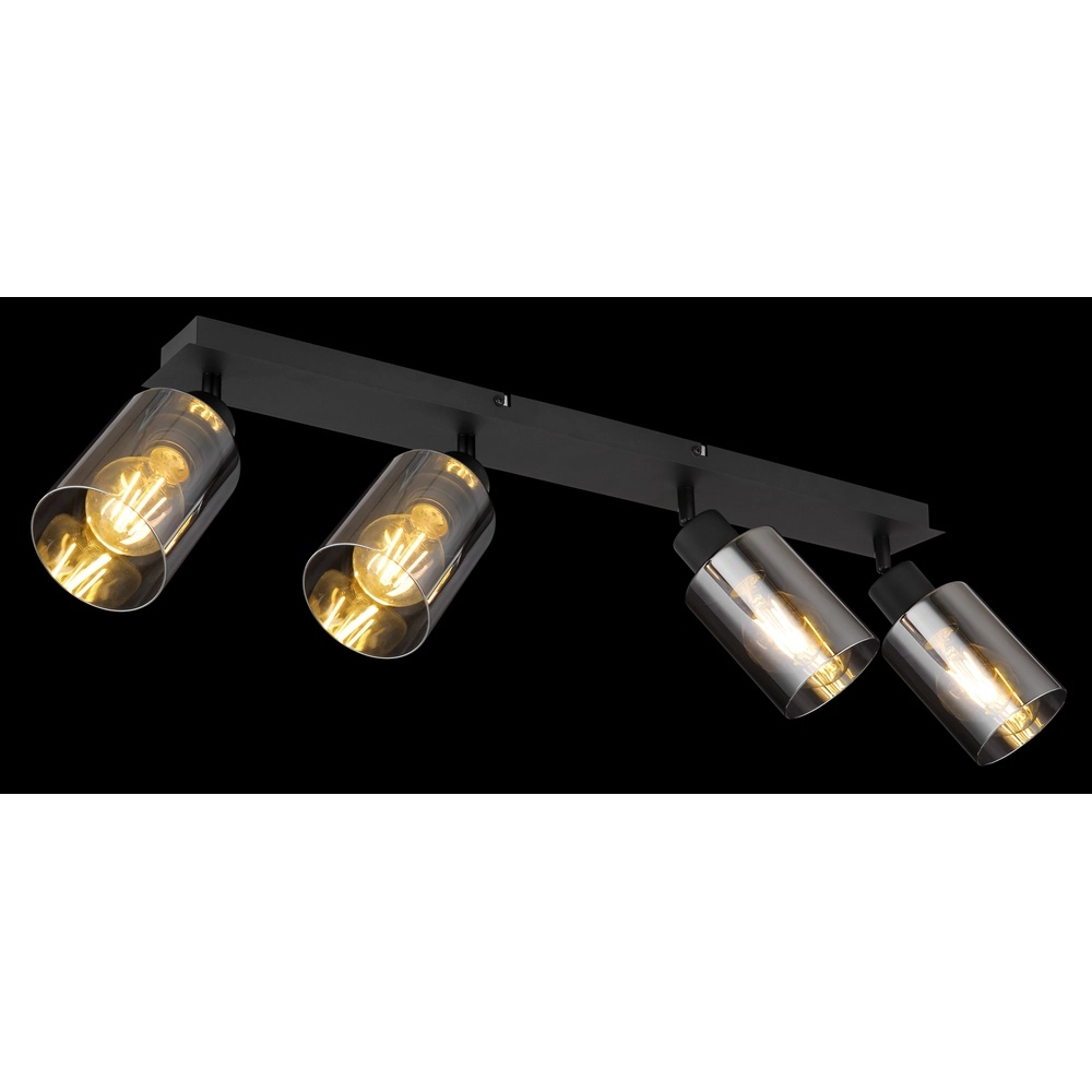 Plafondlamp Hadera 4-lichts zwart met smoke glas Globo 9007371431229