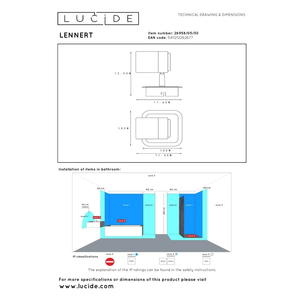 Plafondspot Lennert zwart IP44 Lucide 5411212262677