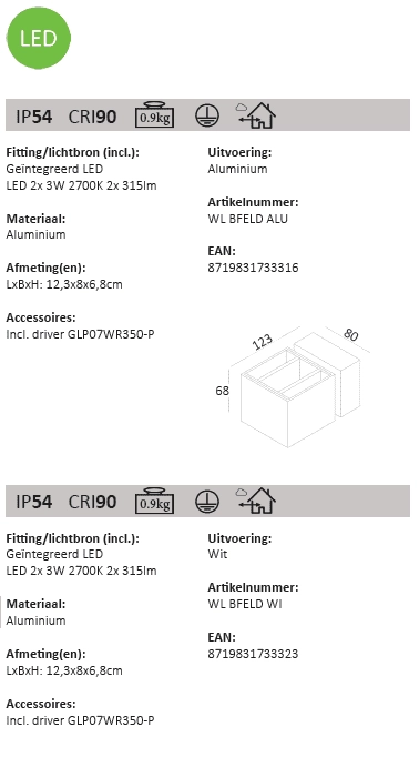 Led wandspot Bfeld verstelbaar Artdelight 8719831733316