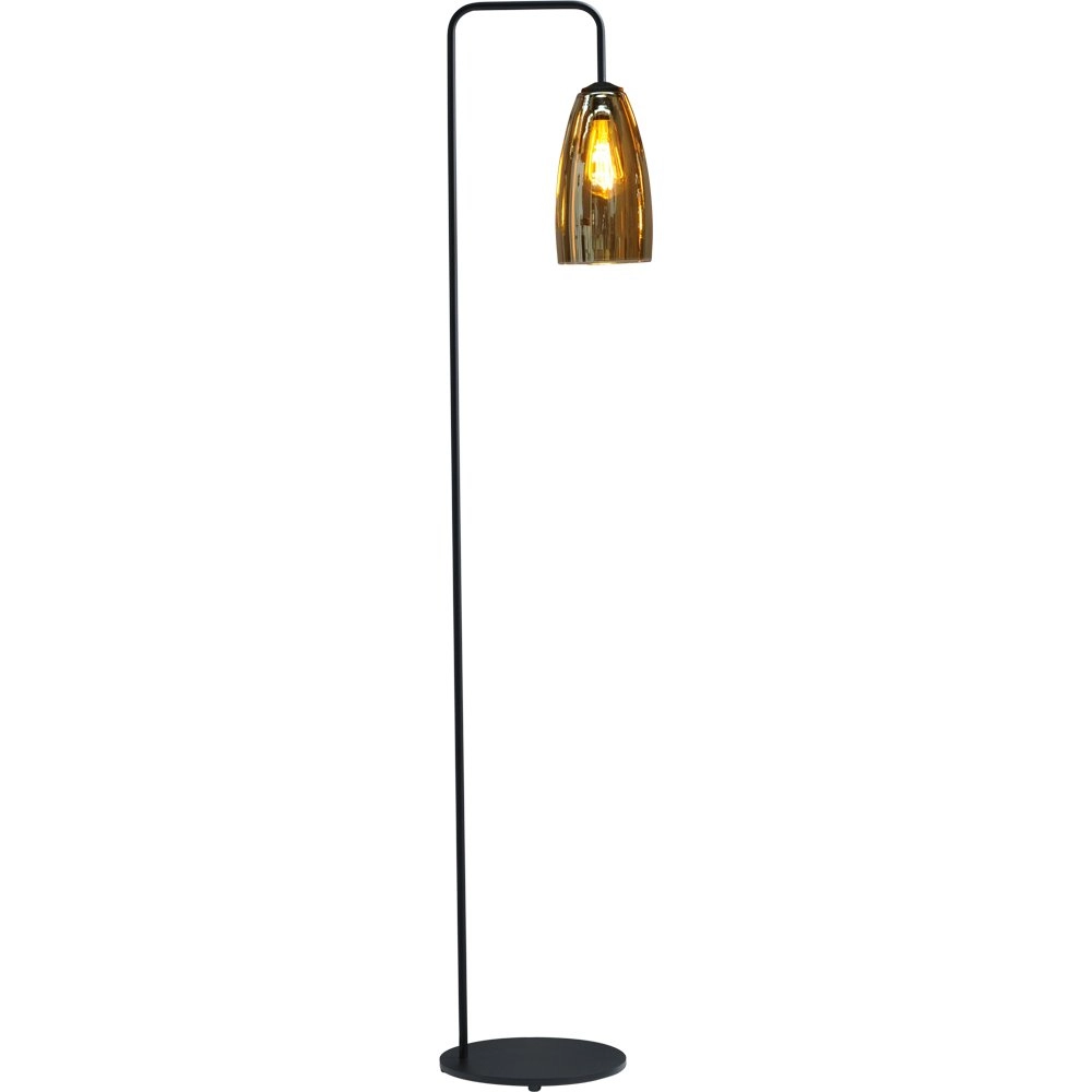 Zwarte vloerlamp Quinto met gestreept glas