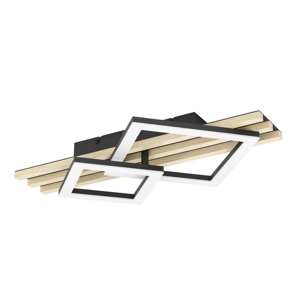 Moderne plafondlamp Cembrano zwart met hout vierkant 50cm