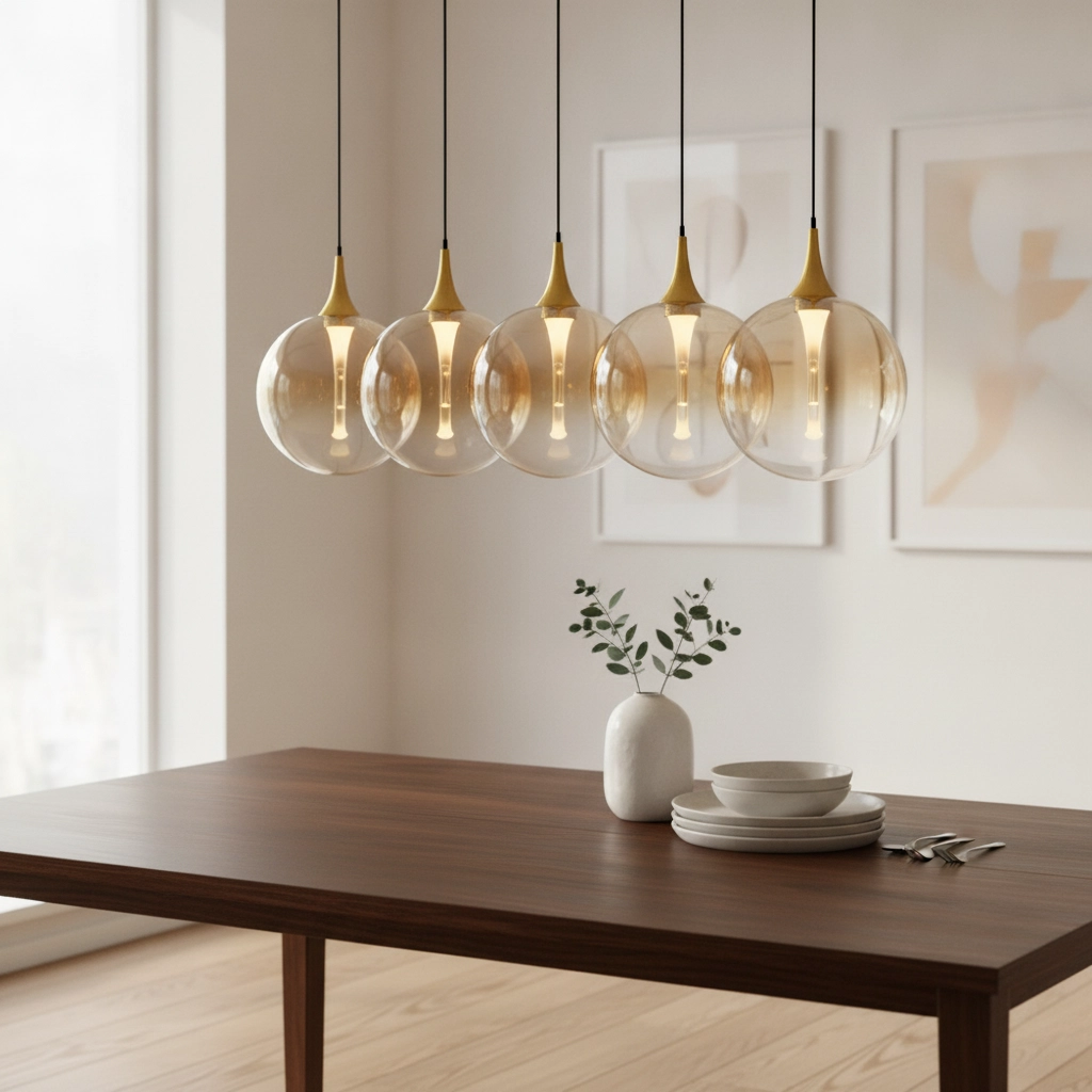 Hanglamp Orenda recht 5-lichts amber glas