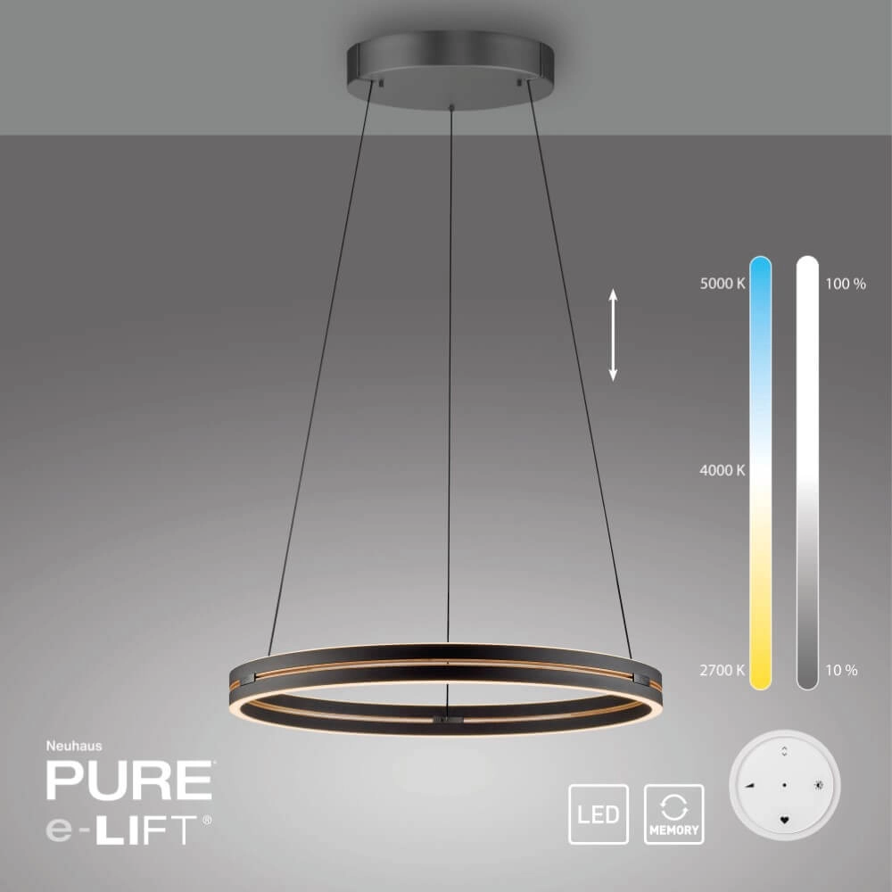 Strakke hanglamp Pure E-Loop zwart Ø 70cm Paul Neuhaus 4012248384336