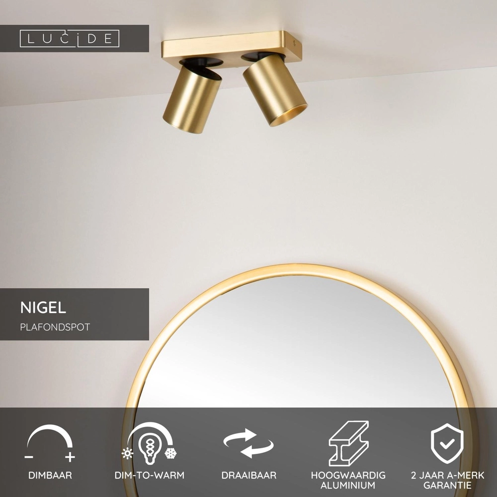 Plafondspot Nigel 2-lichts goud Lucide 5411212092977