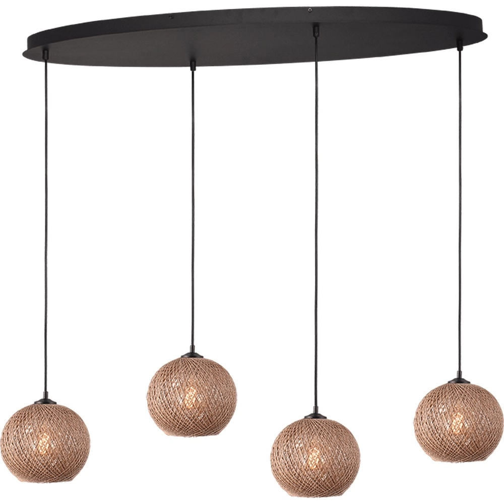 4-lichts hanglamp Corda ovaal rotan Ø 20cm