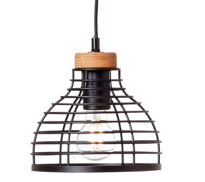 Hanglamp Avia 3-lichts zwart met houtbruin Brilliant 4004353396960