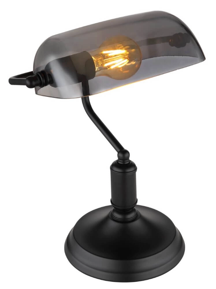 Zwarte bureaulamp Antique met smoke glas