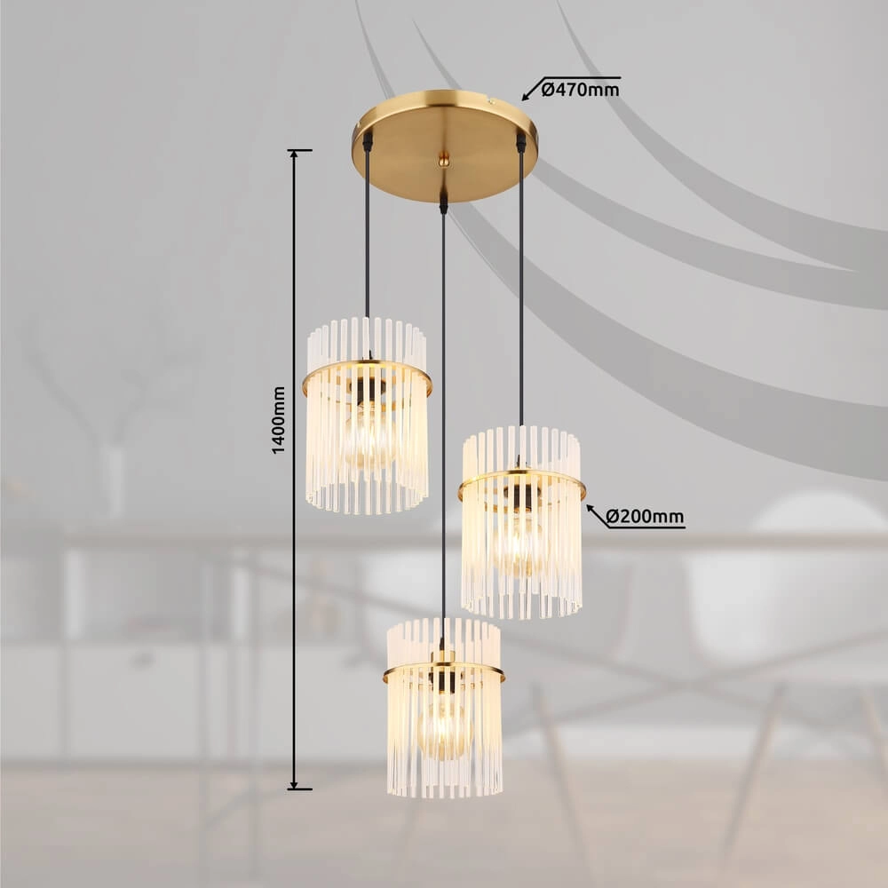 Gouden hanglamp Gorley rond met glas 3-lichts Globo 9007371446803