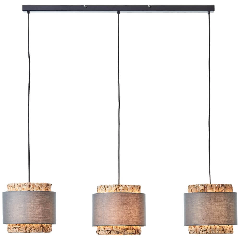 Eetkamer hanglamp Waterlilly rotan met grijze stof