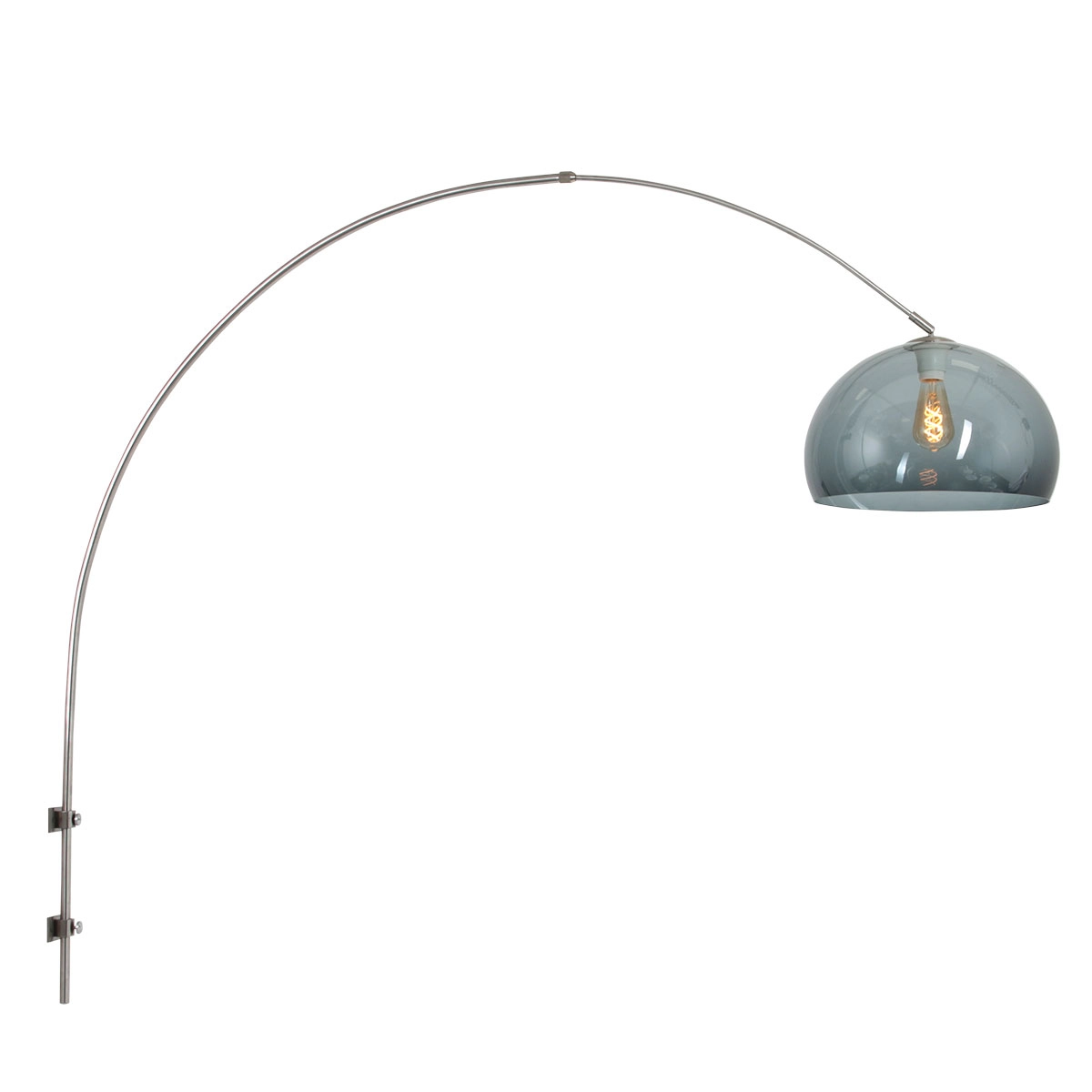 Wand booglamp Sparkled RVS met smoke kap