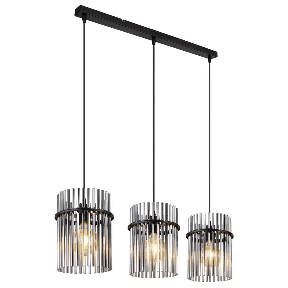 Zwarte hanglamp Gorley met smoke glas 3-lichts