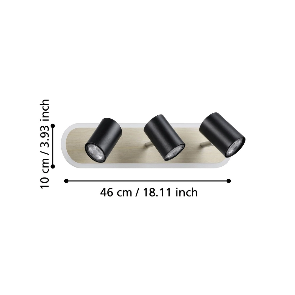 Led plafondspot Rimbocchi 3L - zwart - houtlook Eglo 9008606316533