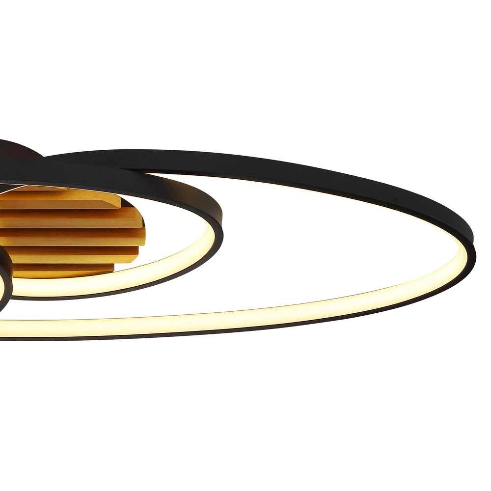 Ovale plafondlamp Tisha I zwart met hout Globo 9007371572281
