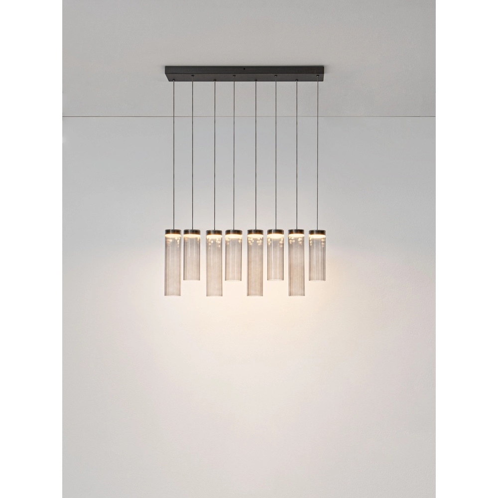 Design hanglamp Brielle antraciet met mokka glas 8-lichts Lyora 5212017495433