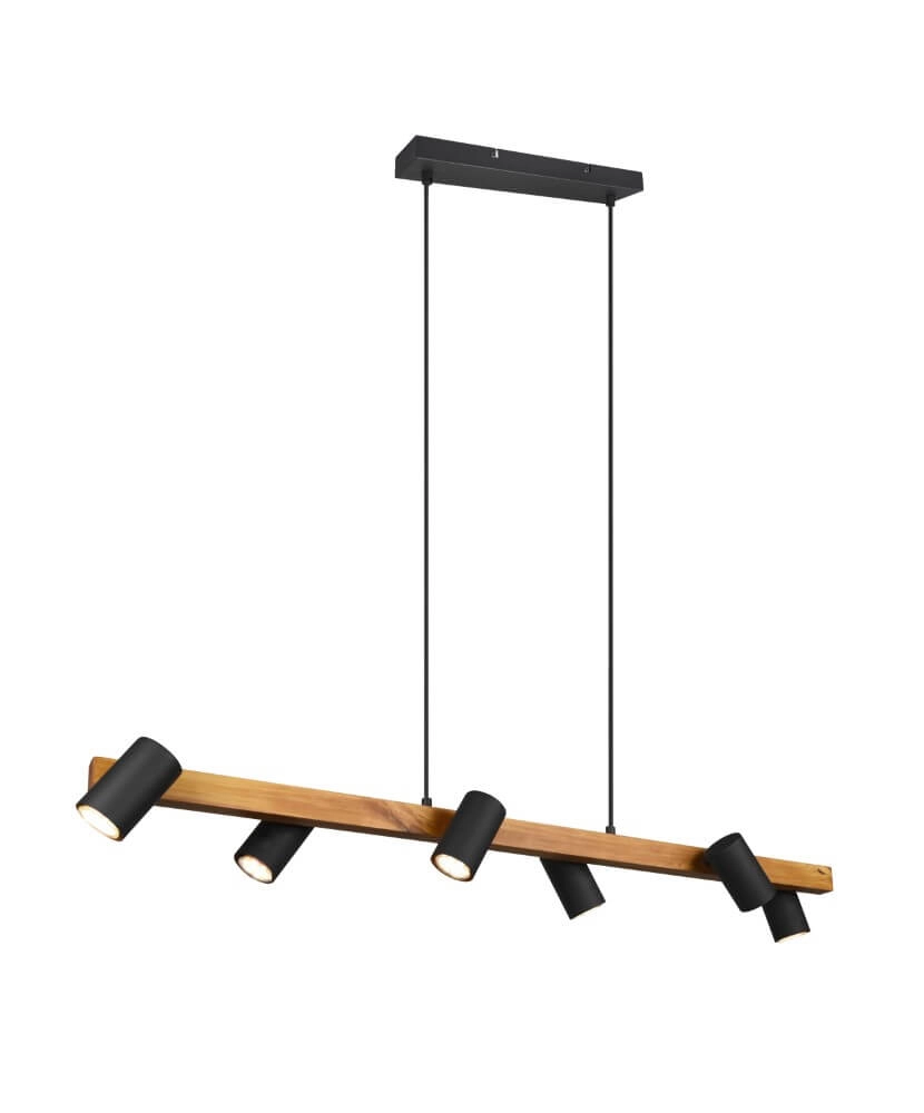 Hanglamp Marley 6-lichts zwart met hout Trio 4017807523843