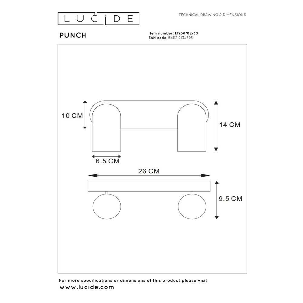 Plafondspot Punch 2-lichts zwart Lucide 5411212134325