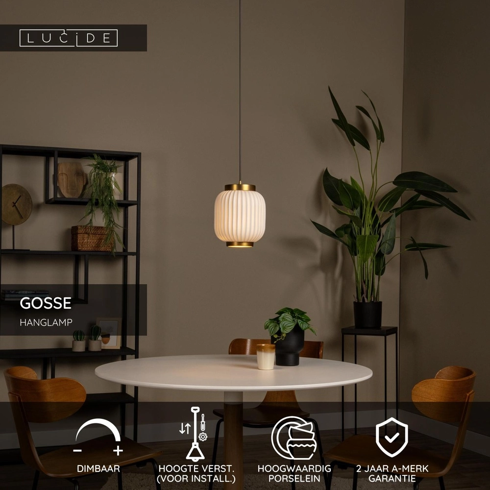Design hanglamp Gosse goud met wit Lucide 5411212134141