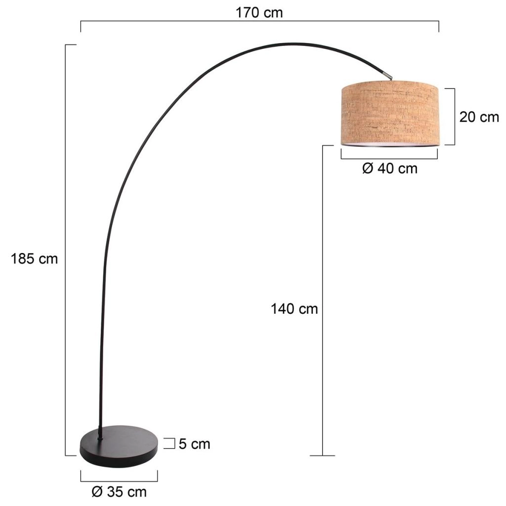 Zwarte booglamp Solva met kurk kap Ø40cm Steinhauer 8712746180480