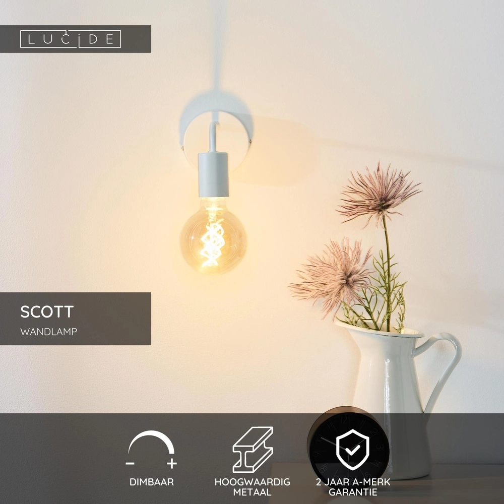 Witte wandlamp Scott design Lucide 5411212450661