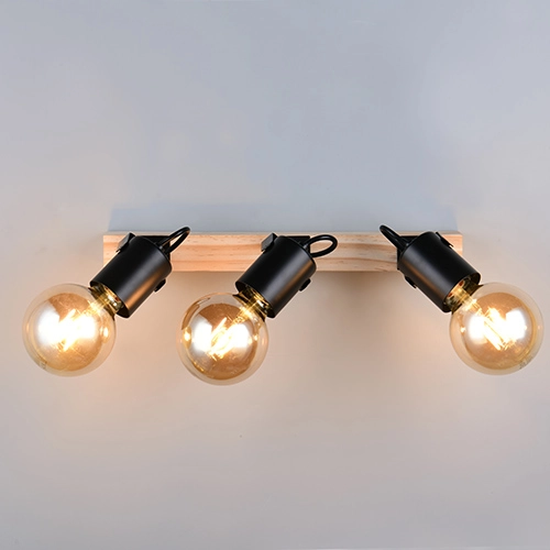 Plafondlamp 3-lichts Lynar zwart met hout Trio 4017807671995