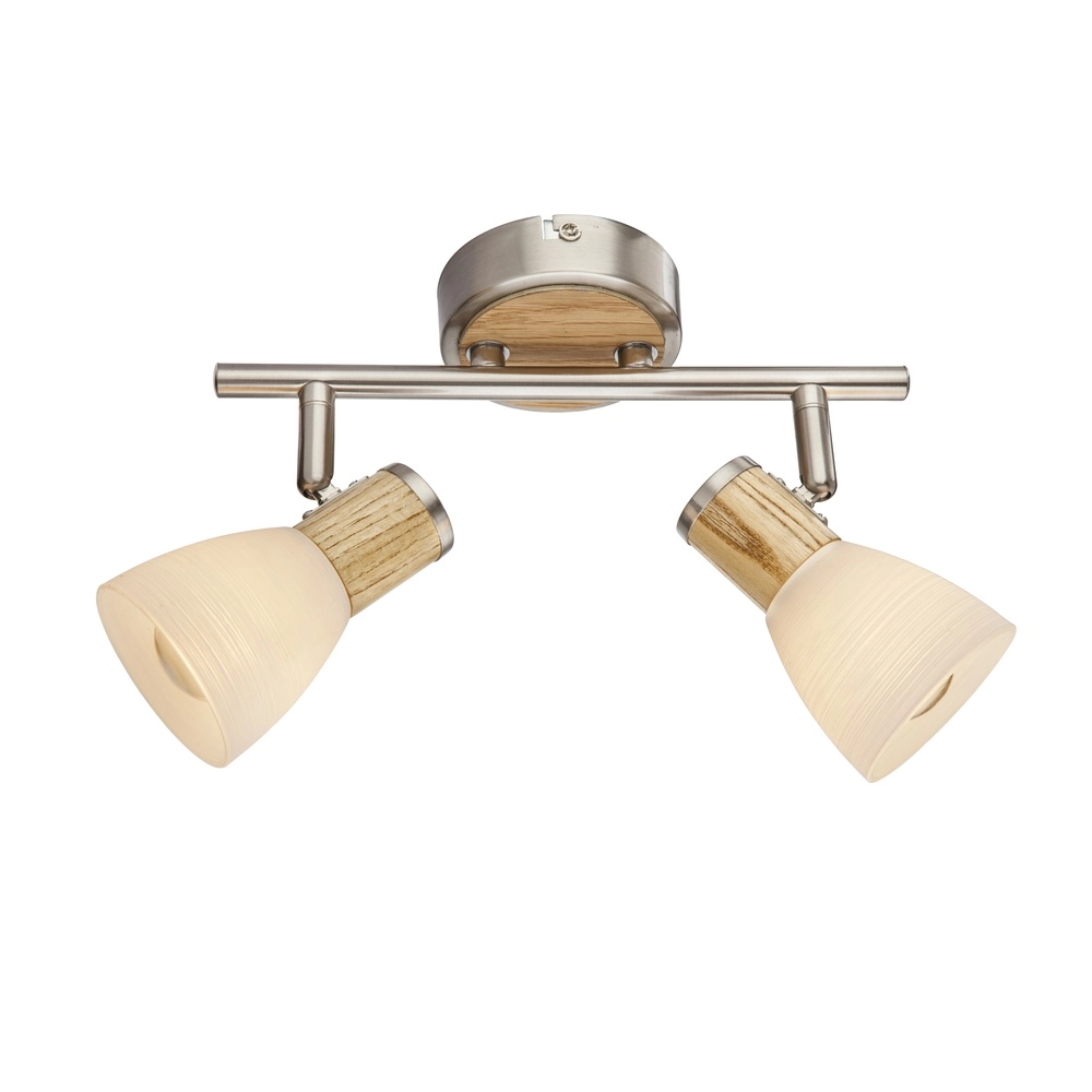 Plafondlamp Gylfi nikkel met hout 2-lichts