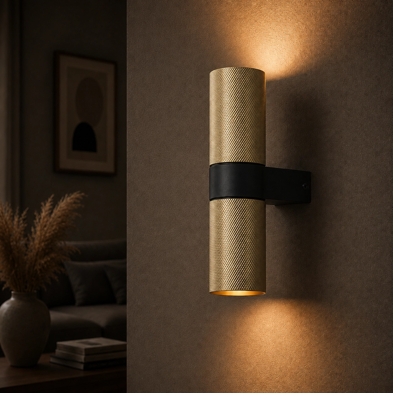 Wandspot structuur Grana Mat goud met zwart