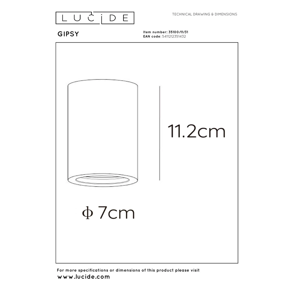 Plafondspot Gipsy 11,2cm wit Lucide 5411212351432