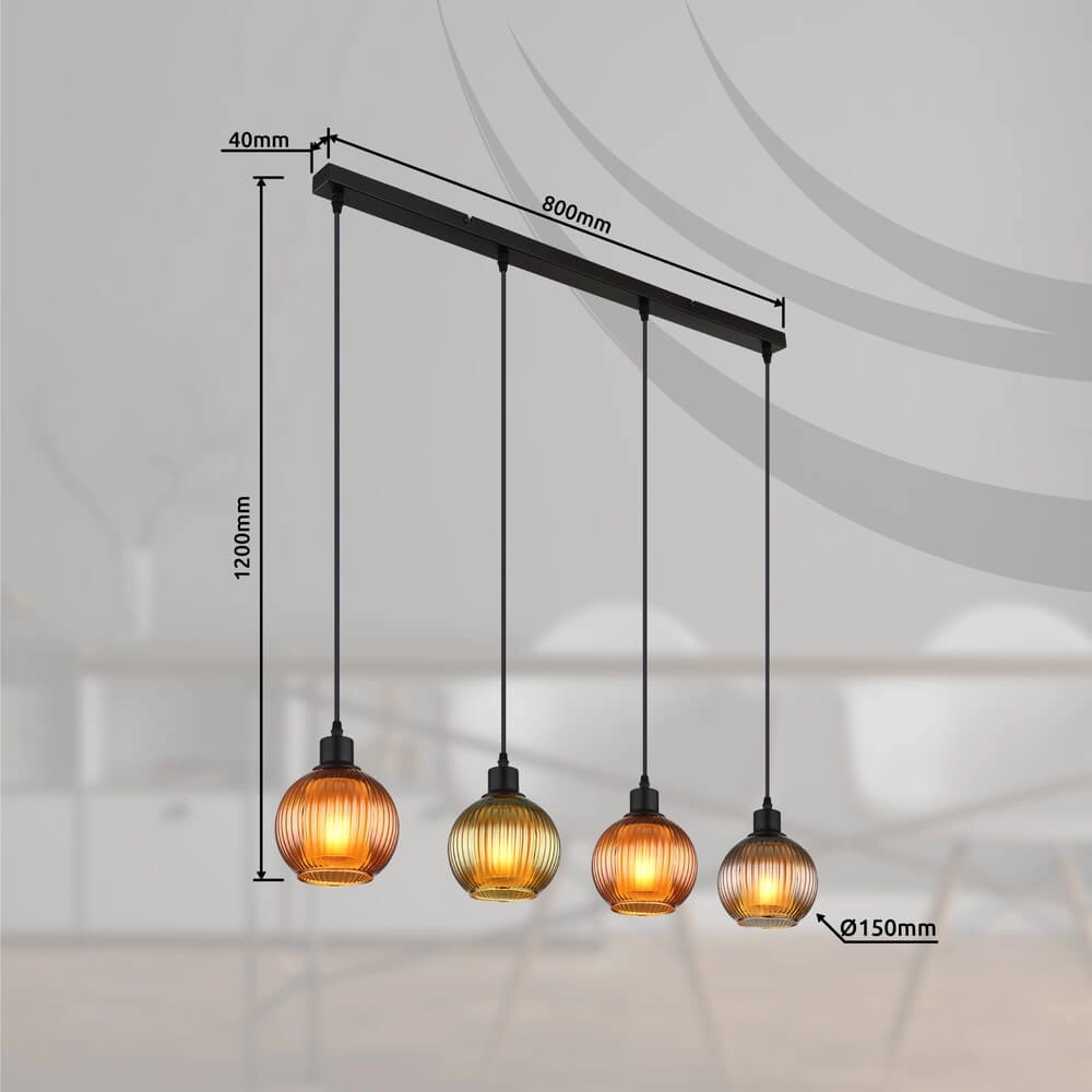Hanglamp Zumba gekleurd glas 4-lichts Globo 9007371452828
