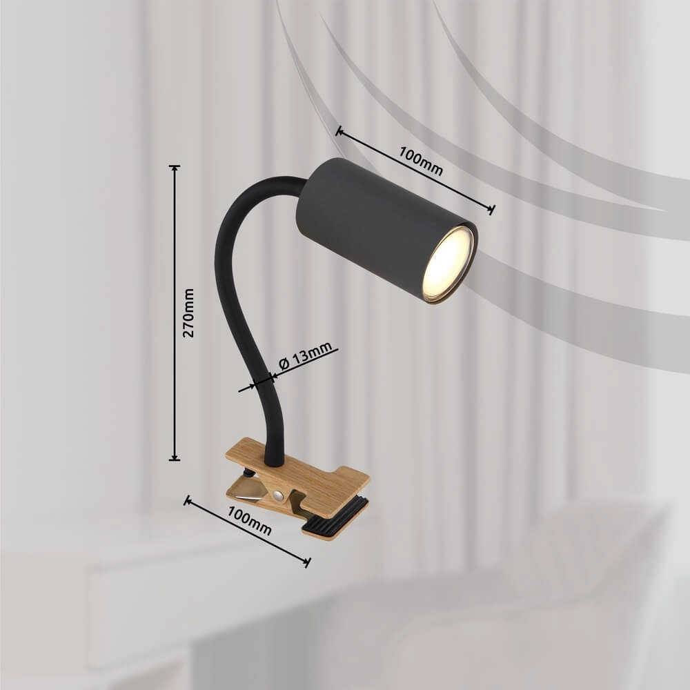 Zwarte klemlamp Robby met hout Globo 9007371436880