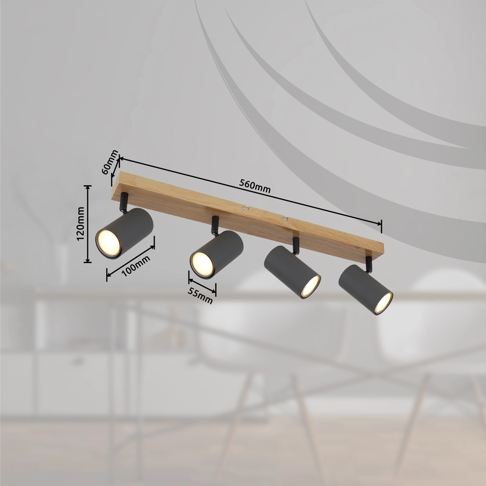 Plafondlamp 4-lichts Robby hout Globo 9007371439539