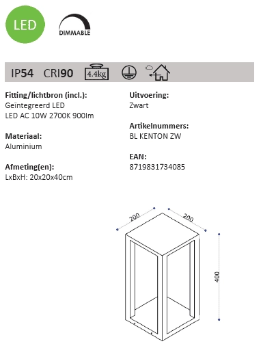 Led terras verlichting Kenton led Artdelight 8719831734085