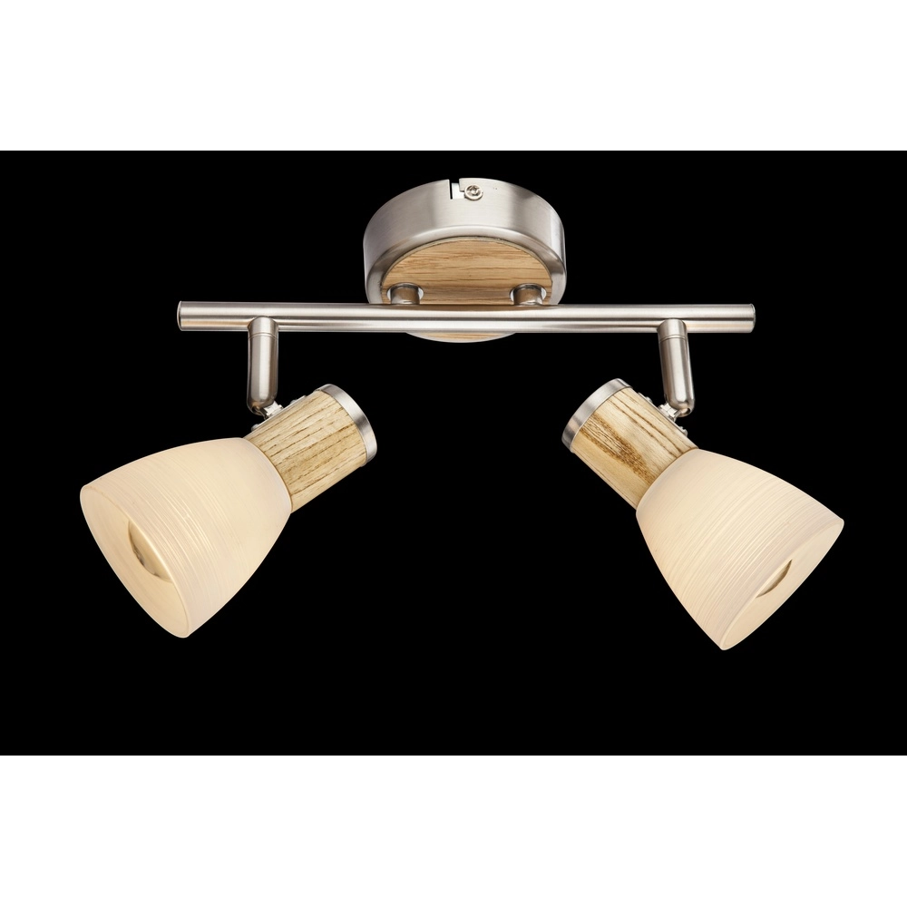 Plafondlamp Gylfi nikkel met hout 2-lichts Globo 9007371346547