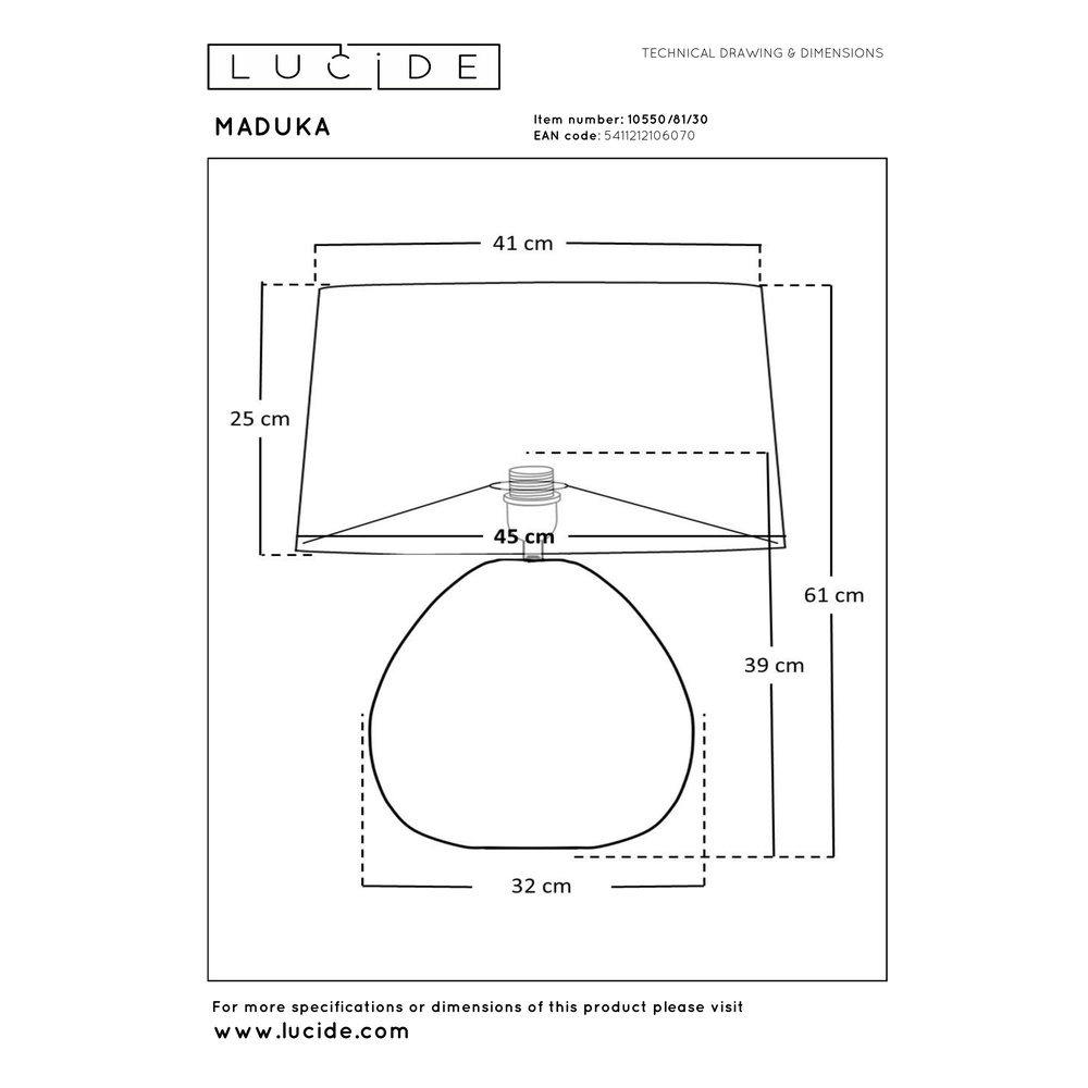 Zeegras schemerlamp Maduka Ø 45cm - zwart met witte kap Premium by Lucide 5411212106070