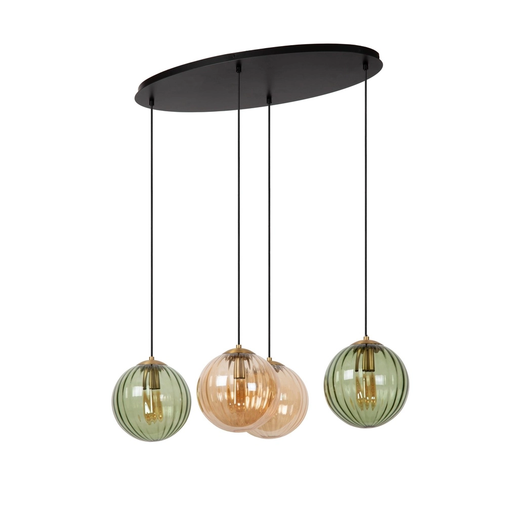 4-lichts hanglamp Monsaraz groen en amber glas