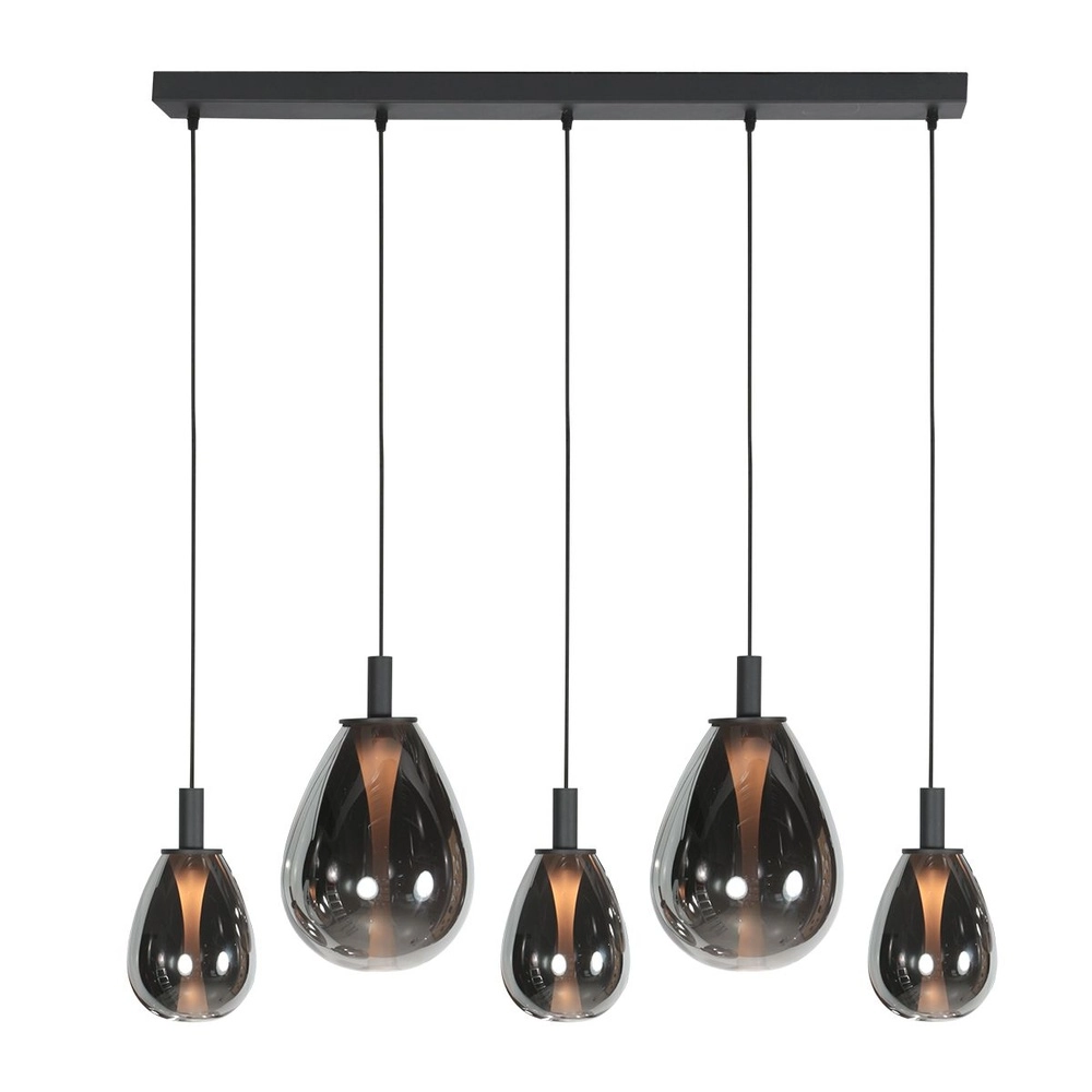 Hanglamp Glimsy 5-lichts zwart met smoke glas Steinhauer 8712746177954