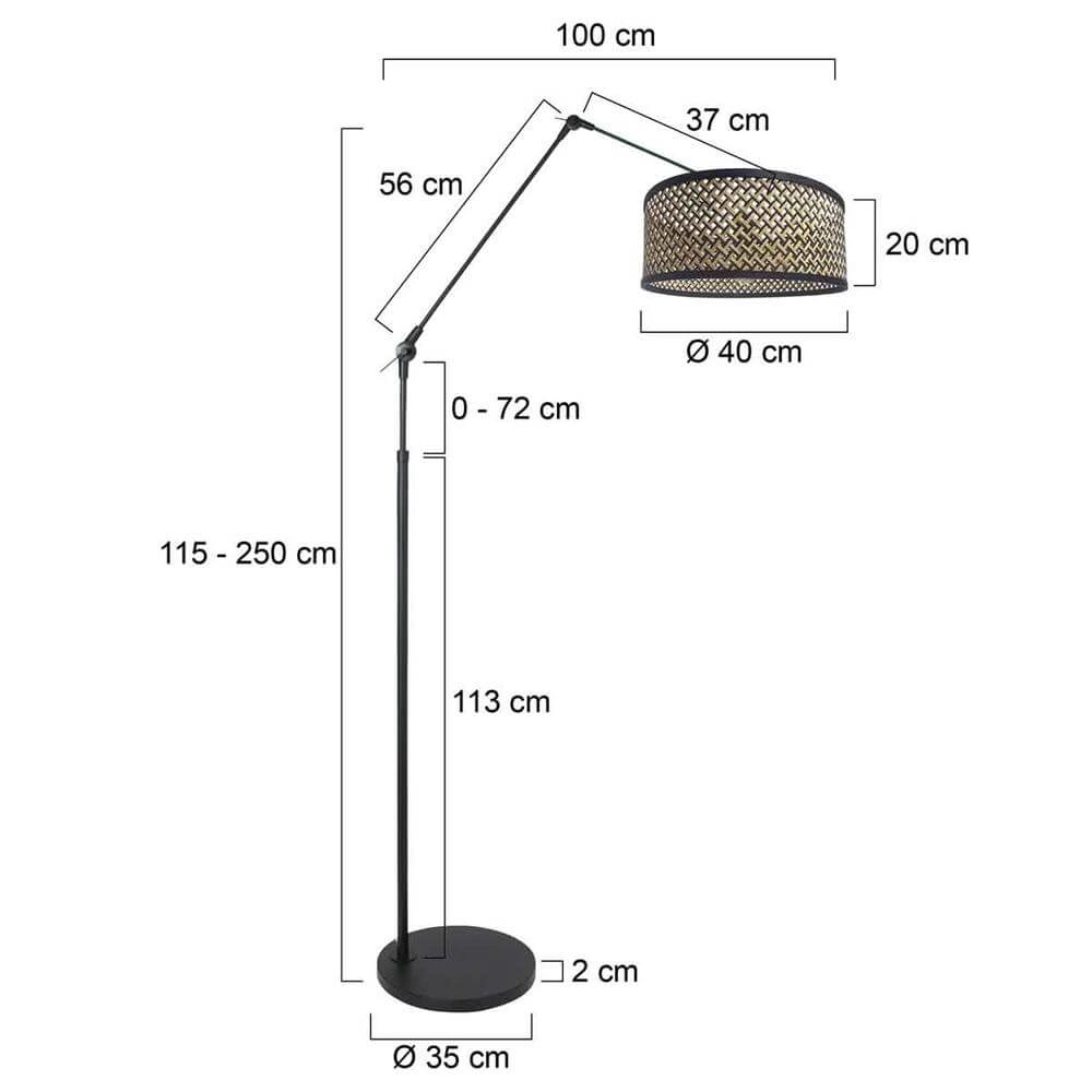Vloerlamp instelbaar Prestige Chic zwart met bamboe kap Steinhauer 8712746172911