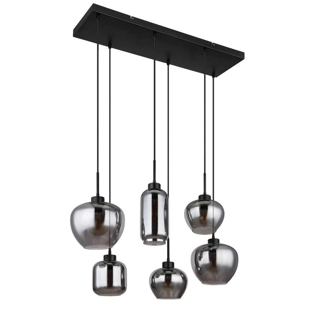 6-lichts hanglamp Matt zwart met smoke glas Globo 9007371454259